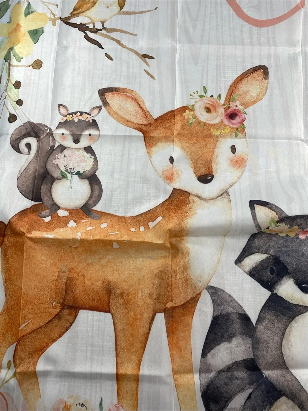 Oh Baby Woodland Animal Panel Bedding Fabric - Soft Peach, Brown, Gray